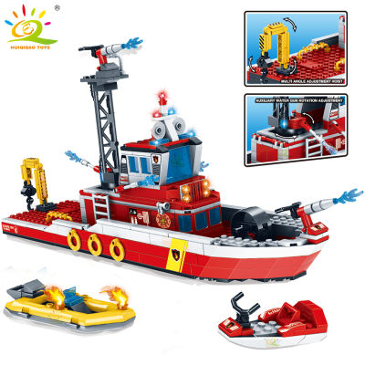 ใหม่ HUIQIBAO 408Pcs Fire Fighting Ship Building Blocks City Rescue เรืออิฐ3 Fireman ตัวเลขของเล่นก่อสร้างสำหรับเด็ก