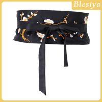 [BLESIYA] Womens Satin Silk Obi Belt Japanese Kimono Yukata Wide Band Floral Waistband