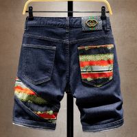 2023 COOL Summer Fashion Embroidery Vintage Trendy Brand Denim Shorts Mens Straight Slim Ins Trend Versatile Five-point Pants Panels