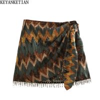 【CC】♚  KEYANKETIAN  New Print Skirt Sarong Beaded Fringe Wrap Vestidos Zip Short Skort Mujer