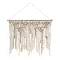 2X Macrame Wall Hanging Boho Woven Tapestry, Beige White Tassel Decor Curtain for Home Backdrop(Wood Stick Not Included)