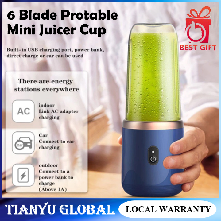 6blade Portable Blender Mini Juicer Cup Extractor Smoothie USB Charging  Fruit Squeezer Blender Food Mixer Ice Crusher Portable