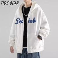 TIDE BEAR เสื้อเสื้อสเวตเตอร์ปักเสื้อกันหนาวมีฮู้ดตัวอักษรวินเทจ