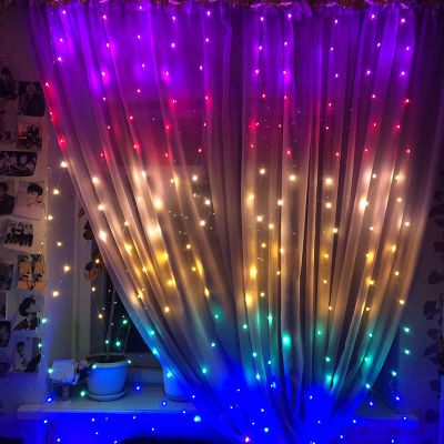 1.5X2M Rainbow Curtain Lights LED String Garland Fairy Icicle Decorative Lights for Christmas Party Bedroom Wall Wedding Decor