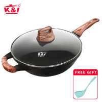 K&amp;I กระทะ 30/32 ซม กระทะก้นลึก พร้อมฝาปิด กระทะลึก Non Stick Deep Frying Pan เหมาะสำหรับทุกเตา รวมทั้งเตาแม่เหล็กไฟฟ้า