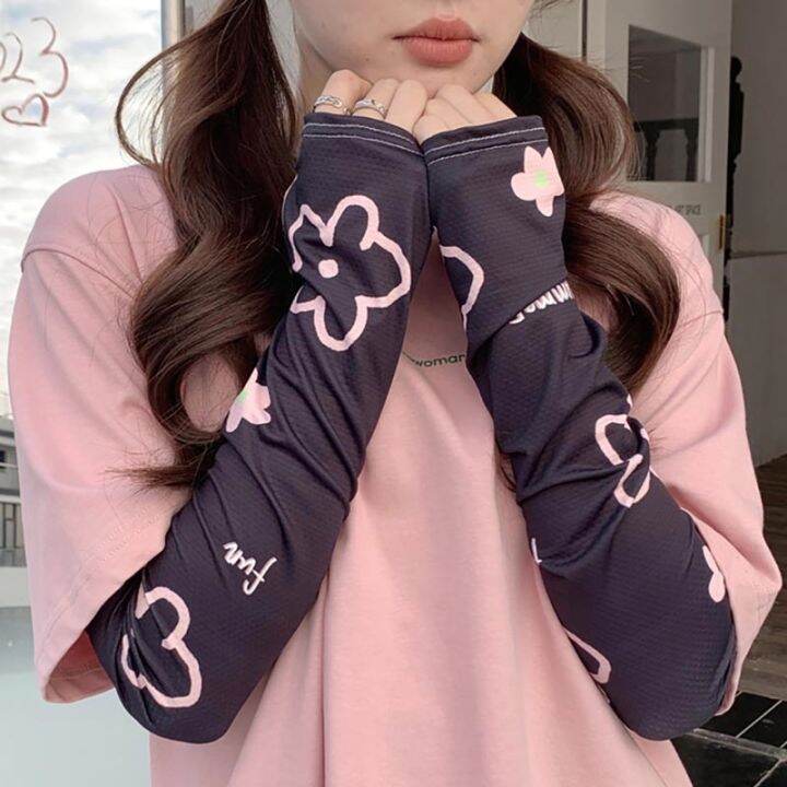 women-cute-flowers-ice-silk-arm-sleeve-uv-protection-arm-cover-cooling-warmer-running-golf-cycling-long-breathable-arm-sleeve