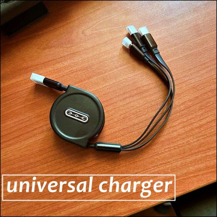 Universal Charger Cable, Retractable Short 3 in 1 Cord, Fast Charging