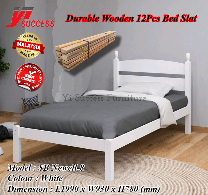 Yi Success Newell 8 Wooden Single Bed Frame Solid Wood Single Bed Katil Bujang Kayu Katil 7545