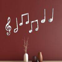 【CC】✜✎  6Pcs Mirror Sticker Three-dimensional Exquisite Self-adhesive Musical Note Wall Supplies