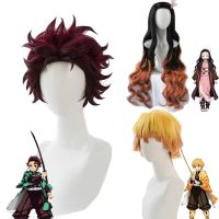 Anime Nezuko Tanjirou Kamado Wigs Demon Slayer Kimetsu no Yaiba Cosplay Wigs Zenitsu Agatsuma Golden Short Hair