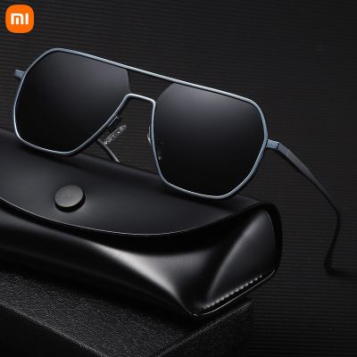 แว่นตากันแดด ผช แว่นกันแดด Xiaomi Mens Polygonal Double Beam Polarized Sunglasses Aluminum Magnesium Frame Day and Night Color Changing UV400 Sunglasses
