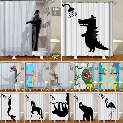 【CW】❖✇  Elephant Shower Curtain Take Fabric with 12 Hooks