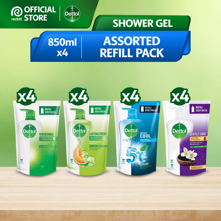 Dettol Shower Gel/Antibacterial Body Wash Refill Pouch 850ml x 4