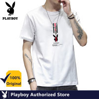 PLAYBOY เสื้อยืดแขนสั้นของวัยรุ่น,เสื้อลำลองแฟชั่นทรงสลิมฟิตพิมพ์โลโก้อกใหม่