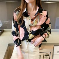 COD Autumn long-sleeved womens blouse, chiffon western style small shirt, age reduction printing shirt