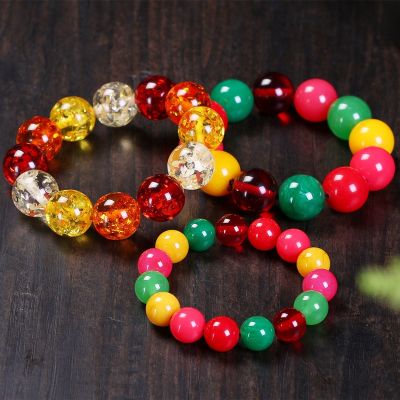 （HOT ITEM ）⏩ Chicken Oil Yellow Blood Amber Flower Amber Rainbow Color Beeswax Combination Multi-Treasure Bracelet Five Elements Lucky Color Matching Amber Bracelet