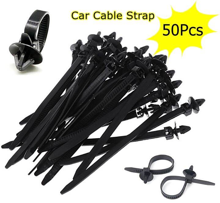 50Pcs Car Cable Fastening Tie Strap Push Mount Wire Retainer Clip Clamp