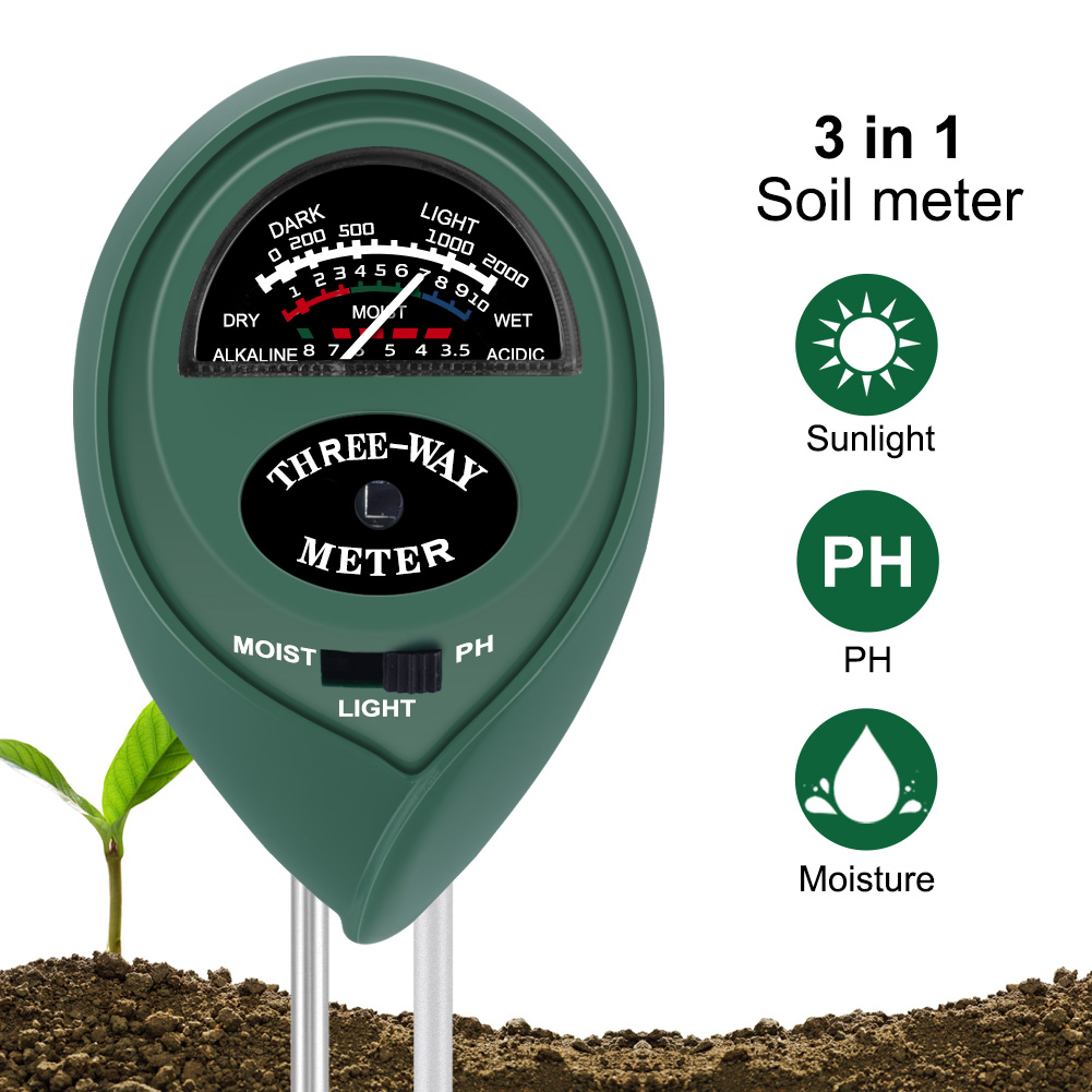 No Battery Needed Lawn and Farm Gardening Tools for Plants Fruits Flowers Vegetables Shrubs Soil Test Kit 3 in 1 Soil Moisture Light & pH Meter Perfect for Garden 