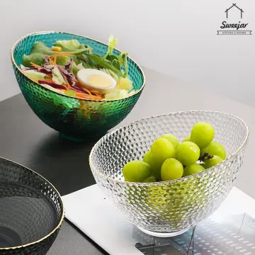 1pc Glass Salad Bowl With Golden Rim