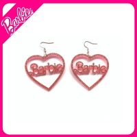 BABYBANG Barbiestyle Barbiecore Barbiepink อะคริลิค ต่างหูตุ๊กตาบาร์บี้หัวใจสีแดง รูปทรงเรขาคณิต อัลลอยด์ฝัง แฟชั่นสำหรับผู้หญิง ชุดปักเลื่อม สำหรับผู้หญิง