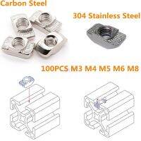 หัวค้อน304เหล็กคาร์บอน M8ที-สล็อตมาตรฐาน EU T-Nut เกลียว M6 M4โปรไฟล์ M3ชุดอลูมิเนียม4545 3030 2020 100ชิ้น