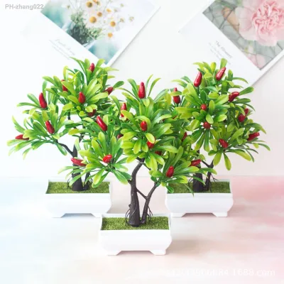 16Heads Artificial Pepper Tree Plants Bonsai Home Garden Living Room Balcony Decoration Fake Plants DIY Flower Arrangement