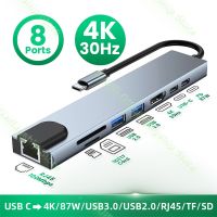 USB Type-C HUB USB C to 4K RJ45 USB3.0 PD 87W SD/TF Card Reader Adapter for MacBook iPad Pro Air M2 M1 Docking Station Splitter