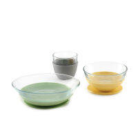 BEABA ชุดจาน ชาม แก้วน้ำ ทำจากแก้วนิรภัยคุณภาพสูง Duralex Glass Meal Set With Soft Protective Suction Pad - Yellow