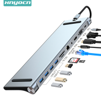 456811 In 1 Type C D Ock USB Hub 3.0 S Plitter Multiport อะแดปเตอร์4พัน HDMI เข้ากันได้ RJ45 Sdtf VGA PD สำหรับ แล็ปท็อป