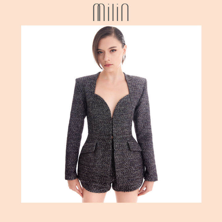 milin-collarless-peplum-tweed-jacket-เสื้อแจ็คเก็ตเพบพลัมทวีตเข้ารูป-juneval-jacket