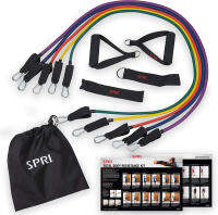 SPRI Brand Orders SPRI Resistance Band Kit (5 Exercise Bands, Ankle/Wrist Strap, Door Anchor, Foam Padded Handles, Carry Bag, Exercise Guide)