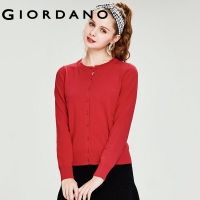 Giordano ผู้หญิงจอร์แดน Cardigan ปุ่มธรรมดาด้านหน้าสำนักงานเสื้อสำหรับสุภาพสตรีแขนยาว Crewneck เสื้อคาร์ดิแกนสตรี05350615