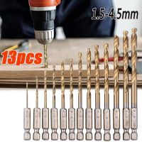 13Pcs HSS High Speed Steel Titanium Coated Drill Bit Set 1/4 Hex Shank 1.5mm 6.5mm Hexagonal Handle Twist Drill