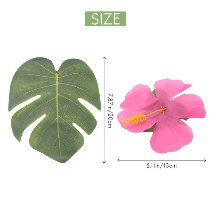 60-pcs-tropical-party-decoration-supplies-8-inch-tropical-palm-monstera-leaves-and-hibiscus-flowers-simulation-leaf-for-hawaiian-luau-party-jungle-beach-theme-table-decorations