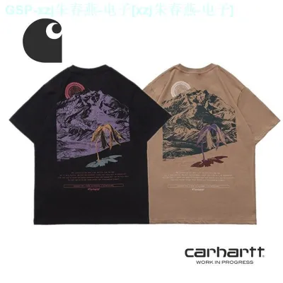 Carhartt Carhartt เสื้อยืดแขนสั้นสำหรับผู้ชายและผู้หญิง,เสื้อยืดแขนสั้นสไตล์ฮิปฮอปภูเขาหิมะ