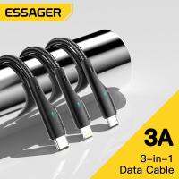 ESSAGER One-to-Three USB Data Cable 3A Fast Charging 480mbps Data Transfer Cable without Delay for Huawei Apple Mobile Phone