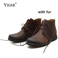 YIGER รองเท้าบูตคาวบอยผู้ชาย,ใหม่ฤดูใบไม้ร่วง/ฤดูหนาวรองเท้ามาร์ตินลำลองผูกเชือกรองเท้าบูทหนังแท้บ็อตทหาร