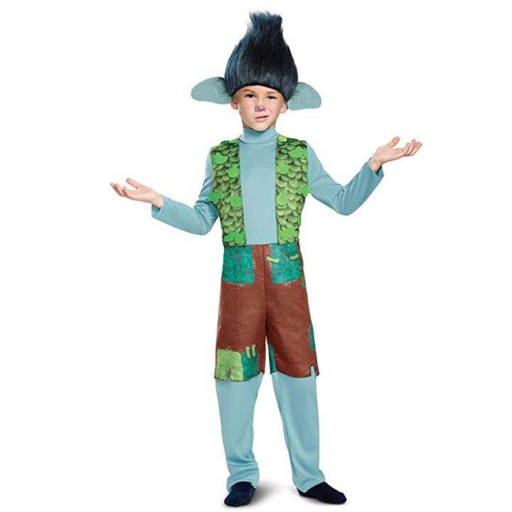 Ready Stock?】 Child Kids Trolls Branch Costume Cosplay Dress For Boy Girls  With Wig Halloween Purim Carnival Party Fantasia Up 