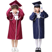 Unisex Kids Graduation Bachelor Gown With Hat Kindergarten Primary School Photography Clothes For 3-11 Years Boys Girls