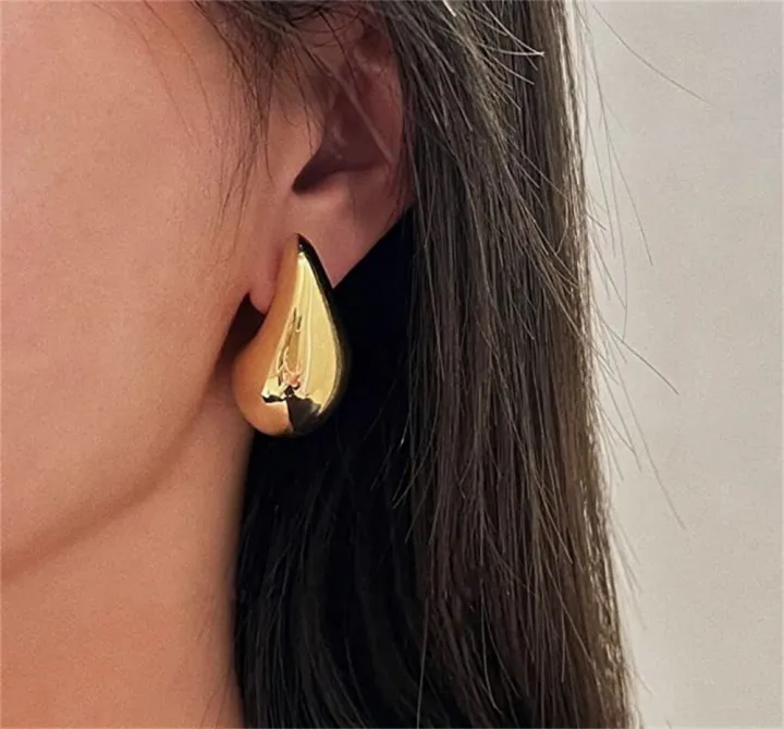 vintage-gold-plated-lightweight-chunky-dome-stainless-steel-women-dupes-ear-studs-drop-earrings-hoops