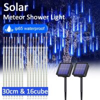 Solar Meteor Shower Rain Lights Falling Lights Waterproof Garden Light 8 Tubes 144 Leds Christmas Wedding Holiday Decoration Bulbs  LEDs HIDs