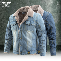 ผู้ชายทหาร Denim Coat ฤดูใบไม้ร่วงฤดูหนาวอบอุ่นหนาขนแกะ Denim แจ็คเก็ตกลางแจ้ง Windproof สวมใส่เสื้อลำลอง Homme