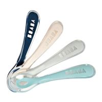 BEABA Set of 4 2nd age soft silicone spoons (assorted colors DARK BLUE/PINK/GREY/LIGHT BLUE)