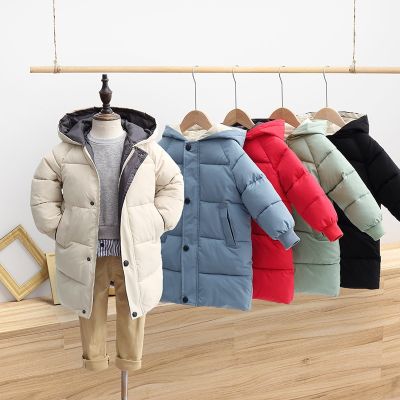 New Winter ChildrenS Down Padded Jacket Mid-Length Baby Jacket For Boys And Girls Solid Color Casual Hooded Jacket Cardigan