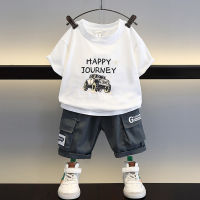 Boys Short-Sleeved Suit 2023 New Western Style Baby Boy Summer Wear Clothes Childrens Summer Ruoshuai Fried Street Childrens Clothing