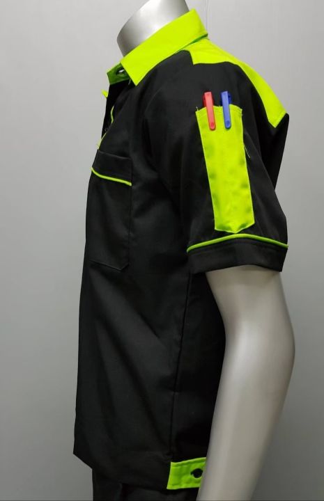 เสื้อช่าง-เสื้อยูนิฟอร์ม-เสื้อพนักงาน-เสื้อเชิ้ตทำงาน-sizel-รอบอก-44-นิ้ว-พื้นดำอกเขียว