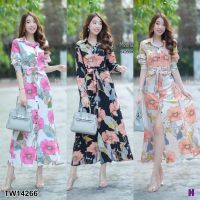 ME14266 Maxi Dress เดรสเชิ้ตยาว แขนยาว ติดกระดุมด้านหน้า มีโบว์ผูกเอวปรับระดับได้ ผ้า100D พิมพ์ลายดอกใหญ่ ลายผ้าสวยเก๋มากๆ งานสวยใส่ได้ทุกโอกาส พร้อมส่ง