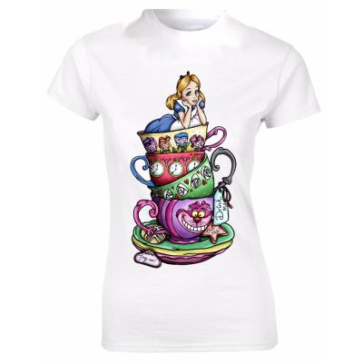 Alice In Wonderland Tea Cups Tattoo Womans Cut Men T-Shirt