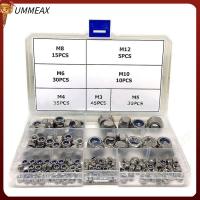 UMMEAX 170Pcs 304สแตนเลสสตีล น็อตล็อคไนลอน 7ขนาด M3 M4 M5 M6 M8 M10 M12 ชุดจัดประเภทน็อตล็อค พร้อมกล่องเก็บของ น๊อตหกเหลี่ยม เครื่องใช้ในครัวเรือน