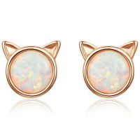 Meow Star Simple Fashion Personality Cat Earrings Female Opal Sterling Silver Earrings
